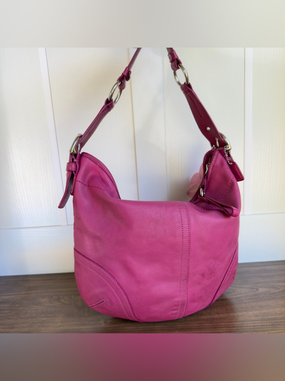Coach Hobo Top Zip Raspberry Leather Hobo Shoulder Bag - Picture 4 of 10